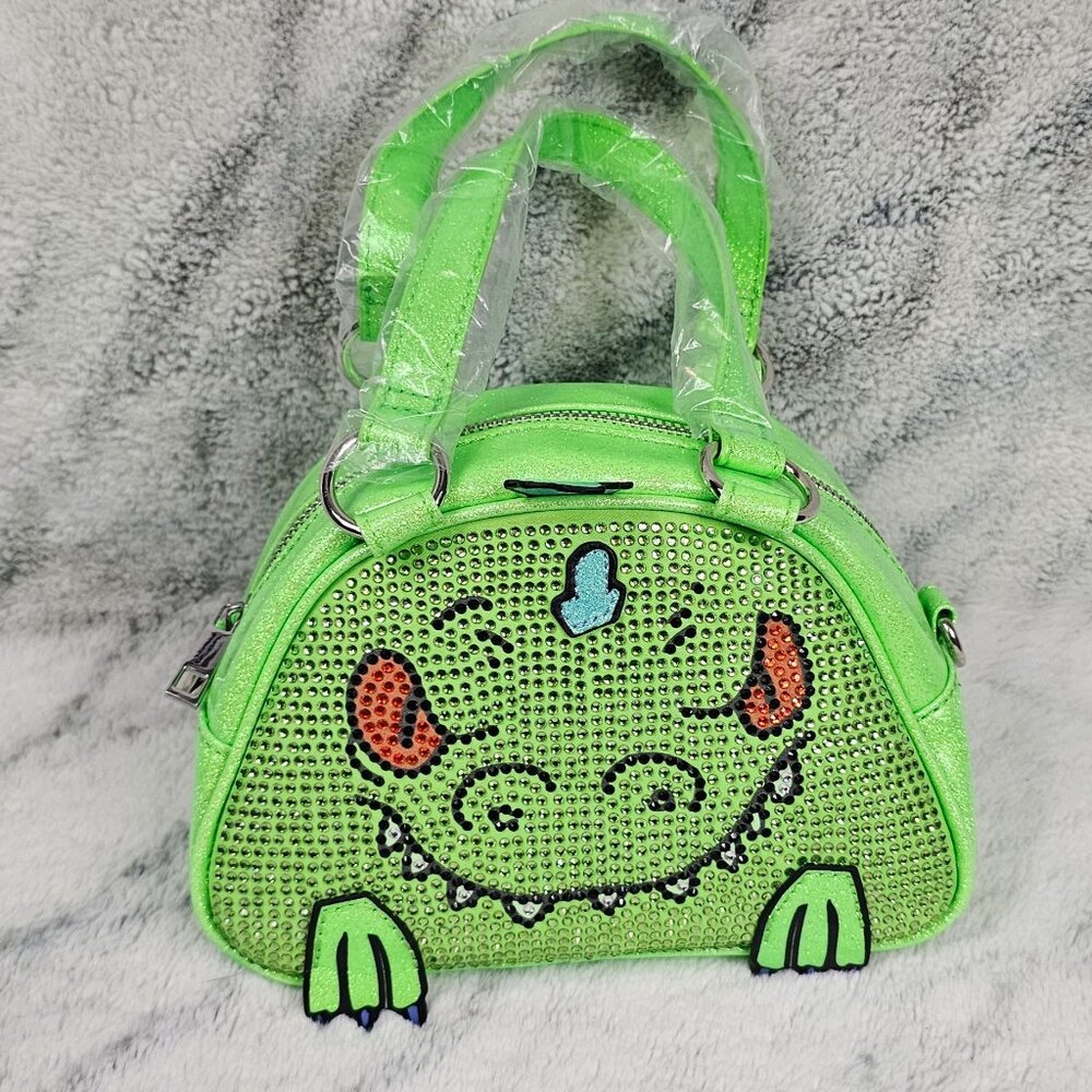 Dolls Kill x Rugrats Green Reptar Bowler Bag Crossbody Strap Bling Rhinestone